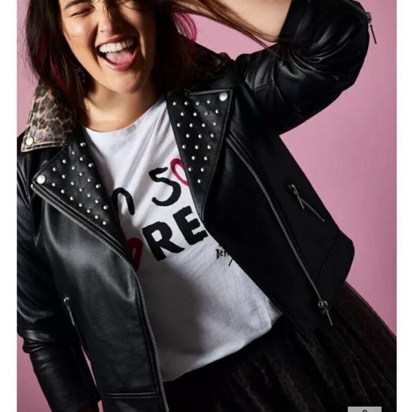 Torrid Black Leather Jacket with Leopard Collar - Picture 2 of 16